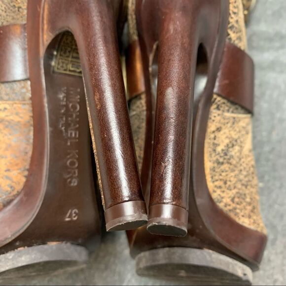 Rare! Michael Kors Brown Stiletto Platform Leather Boots - Picture 9 of 16